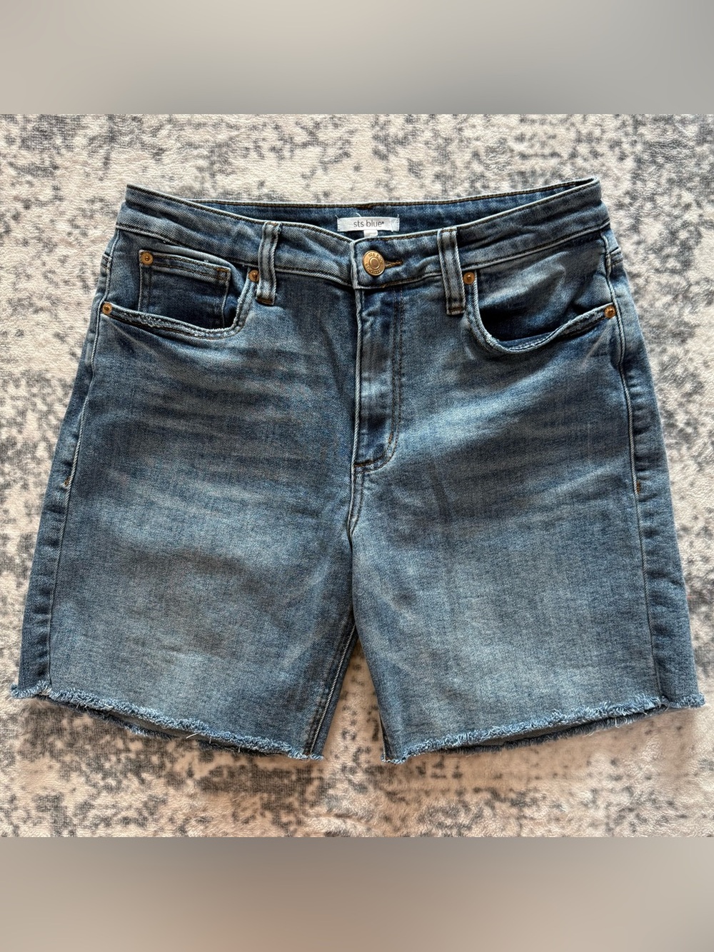 STS Blue Distressed Mid-Rise Denim Shorts in Faded Blue